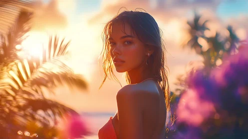 Sunlit gaze captures a quiet moment on a dreamy tropical shore