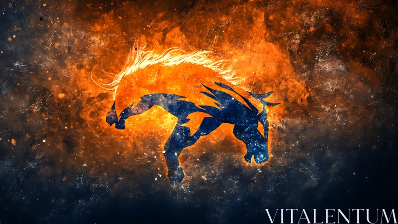 Stellar horse silhouette galloping through molten nebula.