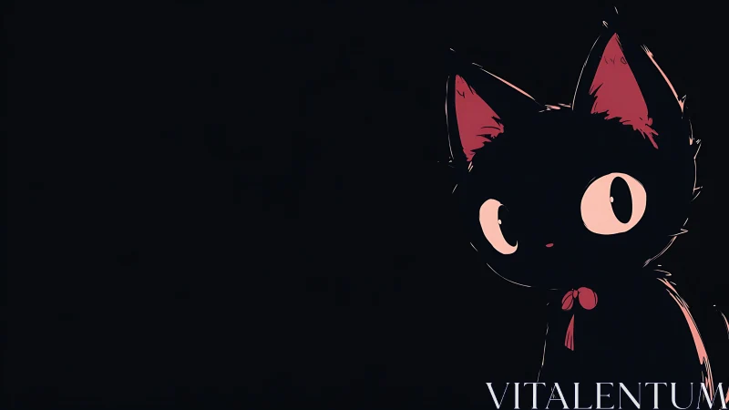 Black cartoon cat silhouette on dark background, right side.