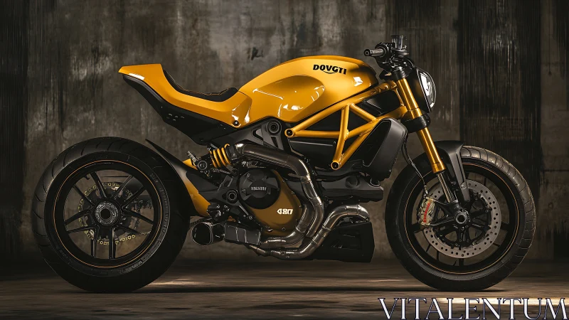 Golden custom cafe racer poised for night city rides.
