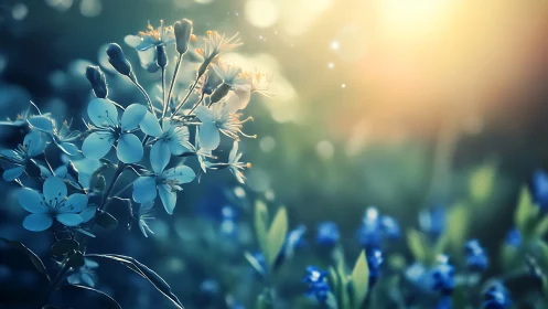 Blue Flowers Glowing in Morning Light.