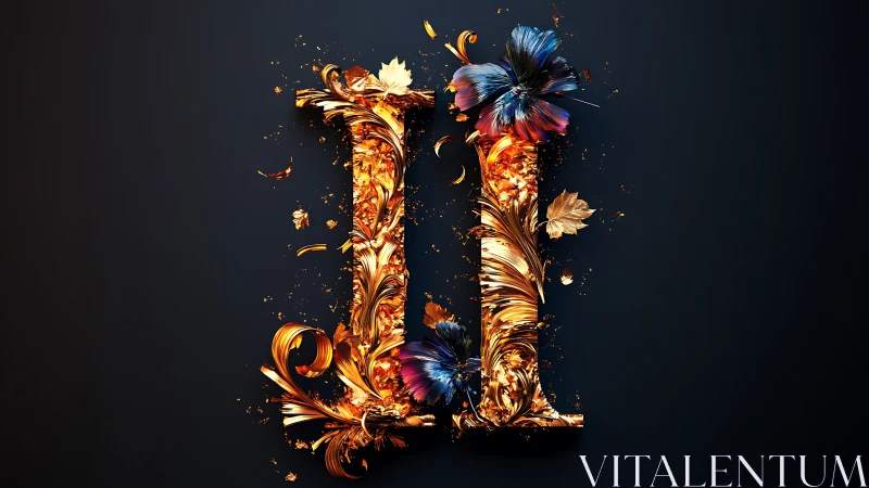 Gold floral Roman numeral two on dark background.