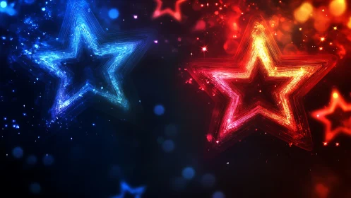 Dual neon star silhouettes form a dynamic bicolor light field