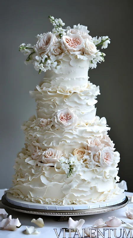 Luxurious Four-Tier Wedding Cake With Cascading Flowers.