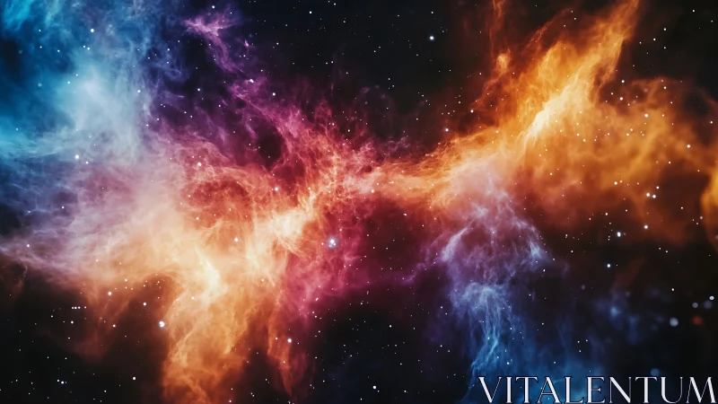 Multicolored cosmic nebula with radiant gaseous filaments.