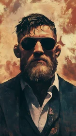 Bearded man in suit and sunglasses, painterly portrait.