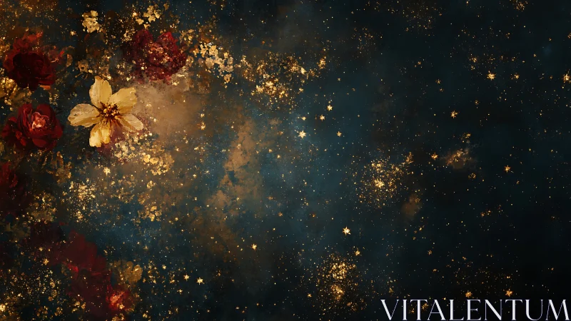 Ethereal Garden Blooms Against Starlit Cosmos.