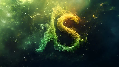 Fluid luminous AS letterforms rendered in nebular color fields