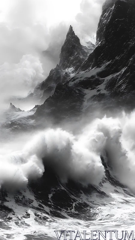 Storm-tossed cliffs and roaring monochrome ocean drama.