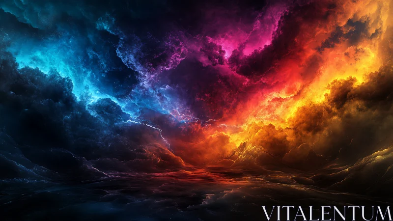 Chromatic stormfront divides cosmic seascape with radiant contrast