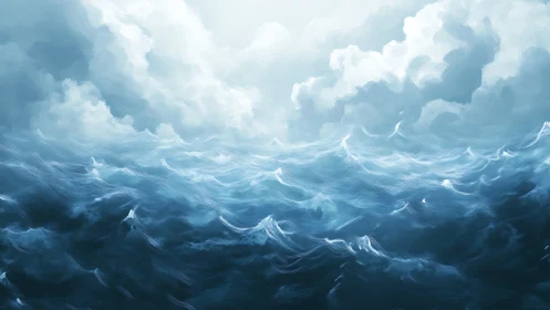 Layered cloud bank over textured open ocean surface.