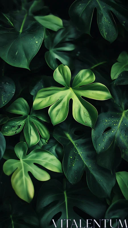 Gentle jungle leaves glowing softly in deep forest calm.