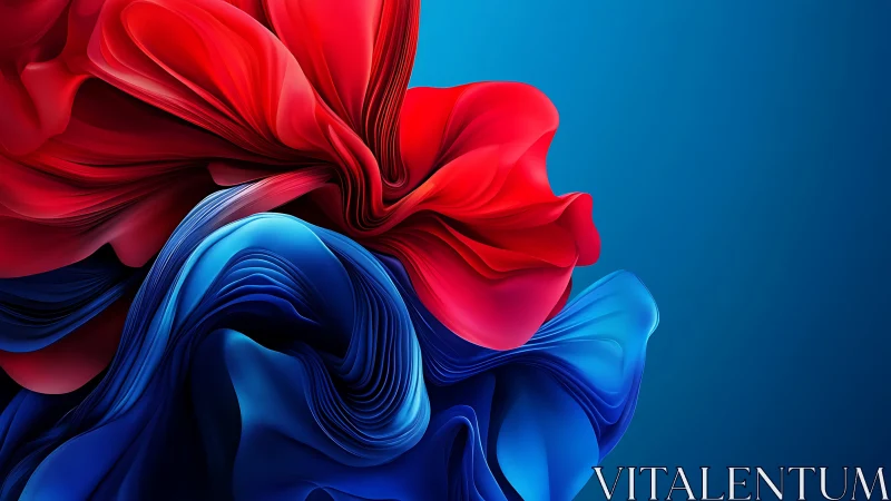 Fluid red and blue folds forming abstract digital bloom.