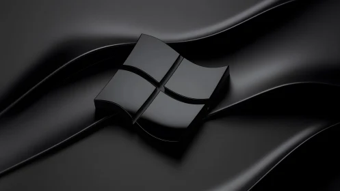 Sleek 3D Black Windows Logo on Smooth Dark Abstract Background.