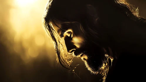 Gentle golden portrait of a reflective man in soft light.