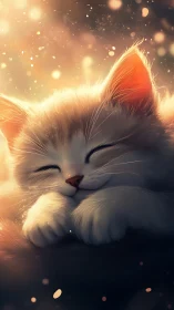 Luminescent White Cat with Chromatic Ear Highlights and Particle Effects.