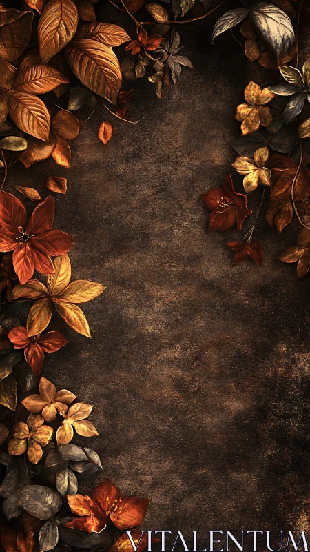 Autumn foliage border on dark textured background frame.