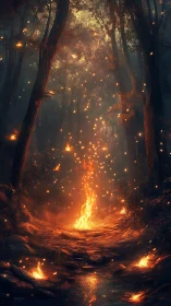 Enchanted Forest Bonfire: Where Trees Frame Golden Flames.