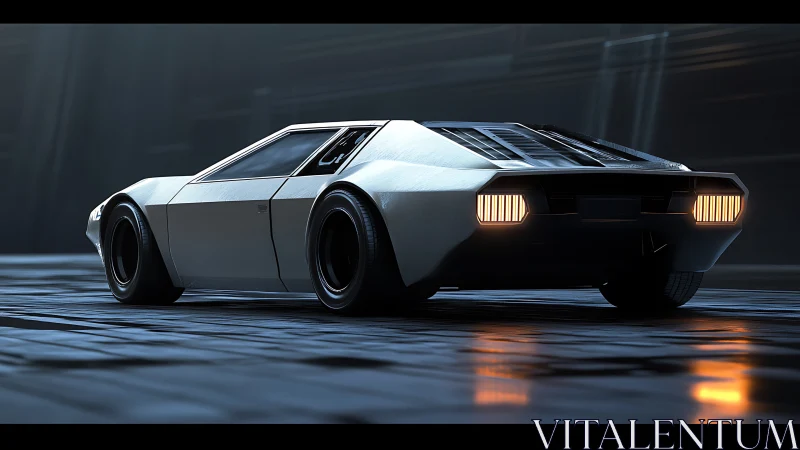 Blade-runner coupe idling in a neon dusk corridor.