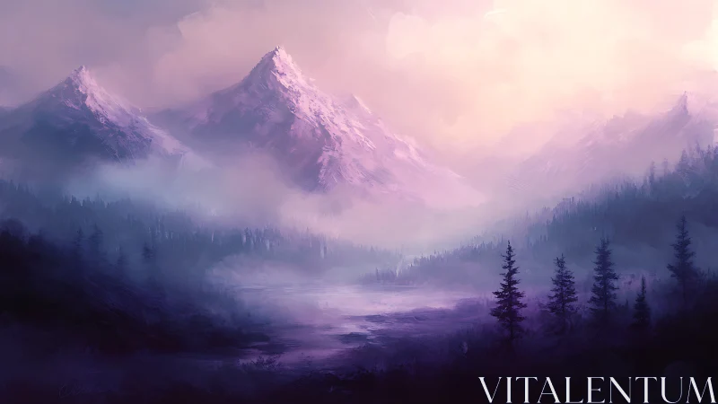 Auroral mist envelops alpine peaks in ethereal digital landscape