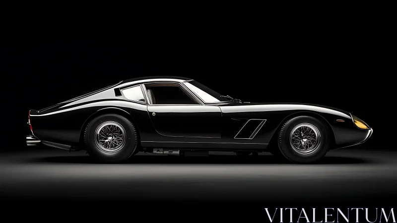 Side-profile studio portrait of a classic black grand tourer coupe