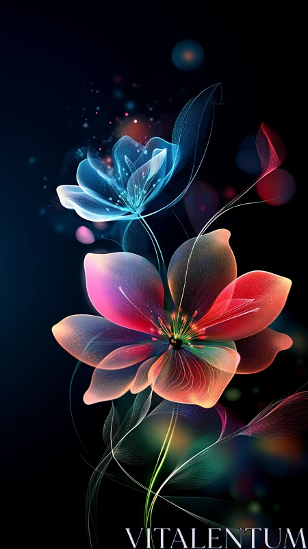 Luminescent botanical specimens rendered through advanced particle emission and volumetric lighting 