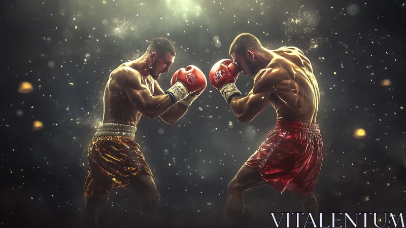 Professional Boxers in Combat Match with Dramatic Golden Lighting.