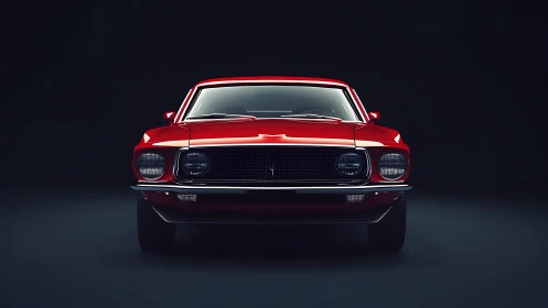Bold red classic muscle car stands proud in dramatic light