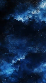 Dreamy deep blue nebula swirling through starry night sky.