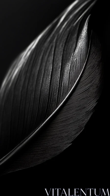 Monochrome feather macro with sculpted linear textures.