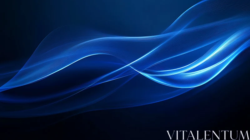 Luminescent cyan waveform ribbons on deep blue gradient field