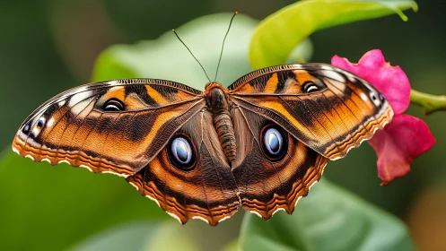 Macro study of butterfly ocellus patterning on tropical bloom.