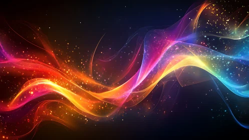 Digital painting of luminous spectral waveforms in motion.