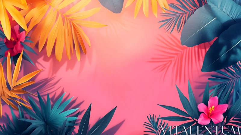 Gradient-lit tropical foliage forms high-contrast symmetrical border