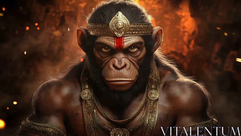 3D heroic simian deity portrait with ornate gold armor.
