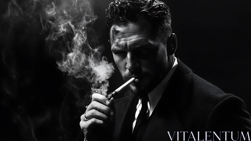 Moody portrait of a thoughtful man in drifting cigarette smoke.