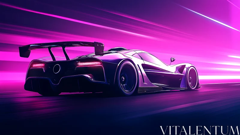 Electric purple supercar races through glowing neon night