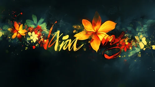 Vibrant Floral Garden Blooms Around Handwritten Script