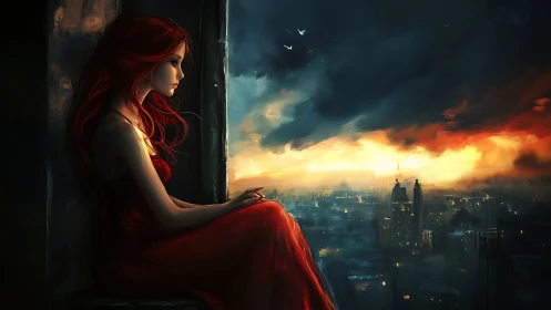 Scarlet dreamer at the burning skyline&rsquo;s quiet edge.