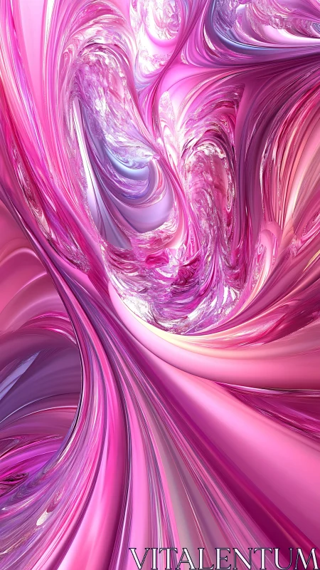Swirling pink chrome ribbons flow in a luminous abstract vortex