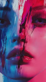 Neon split portrait merges human beauty with bold paint