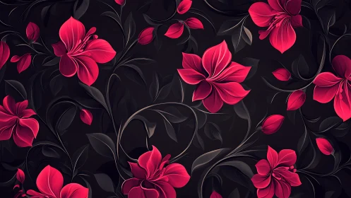 Crimson Blossoms Dance Through Obsidian Night.