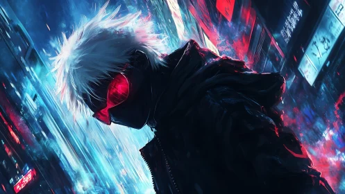 Neon ghostwalker in glitch-lit midnight alleyways.