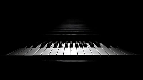 Low-key optical study of piano keyboard vanishing in darkness.