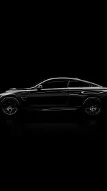 Side-profile studio render isolates glossy black coupe with specular lines