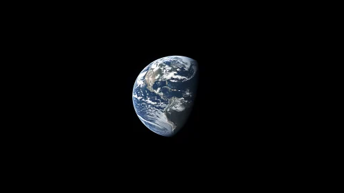 Half-illuminated Earth floats in deep black space void