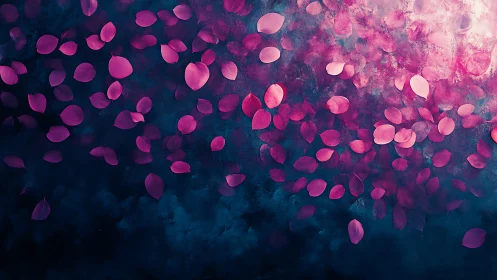 Pink leaf shapes scattered on dark textured background.