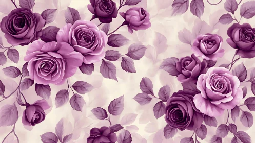 Layered Purple Roses Against Cream Background.