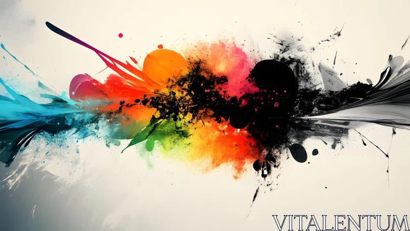 Dynamic Abstract Splash of Colorful and Black Paint on White Background.
