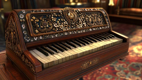 Ornate antique keyboard rendered with high gloss PBR materials